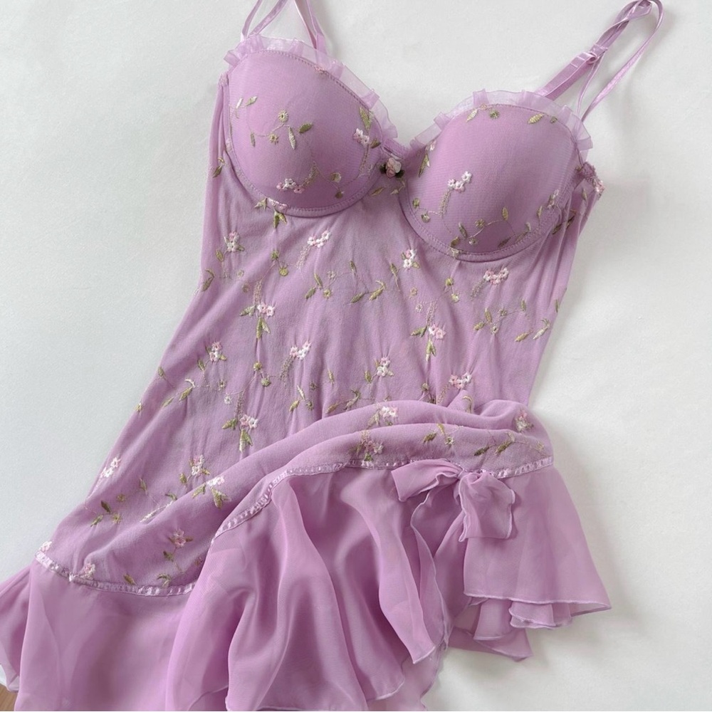 Vintage Soft Lilac Floral Embroidered Slip Dress